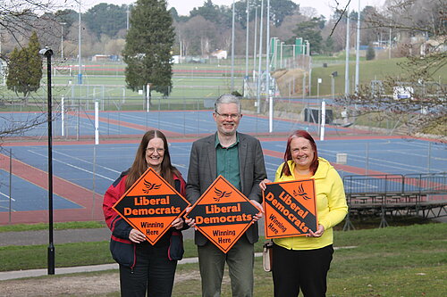 Picture of Richard Blackman with two Lib Dem Activists